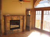 master bedroom rock fireplace