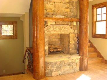 living room rock fireplace